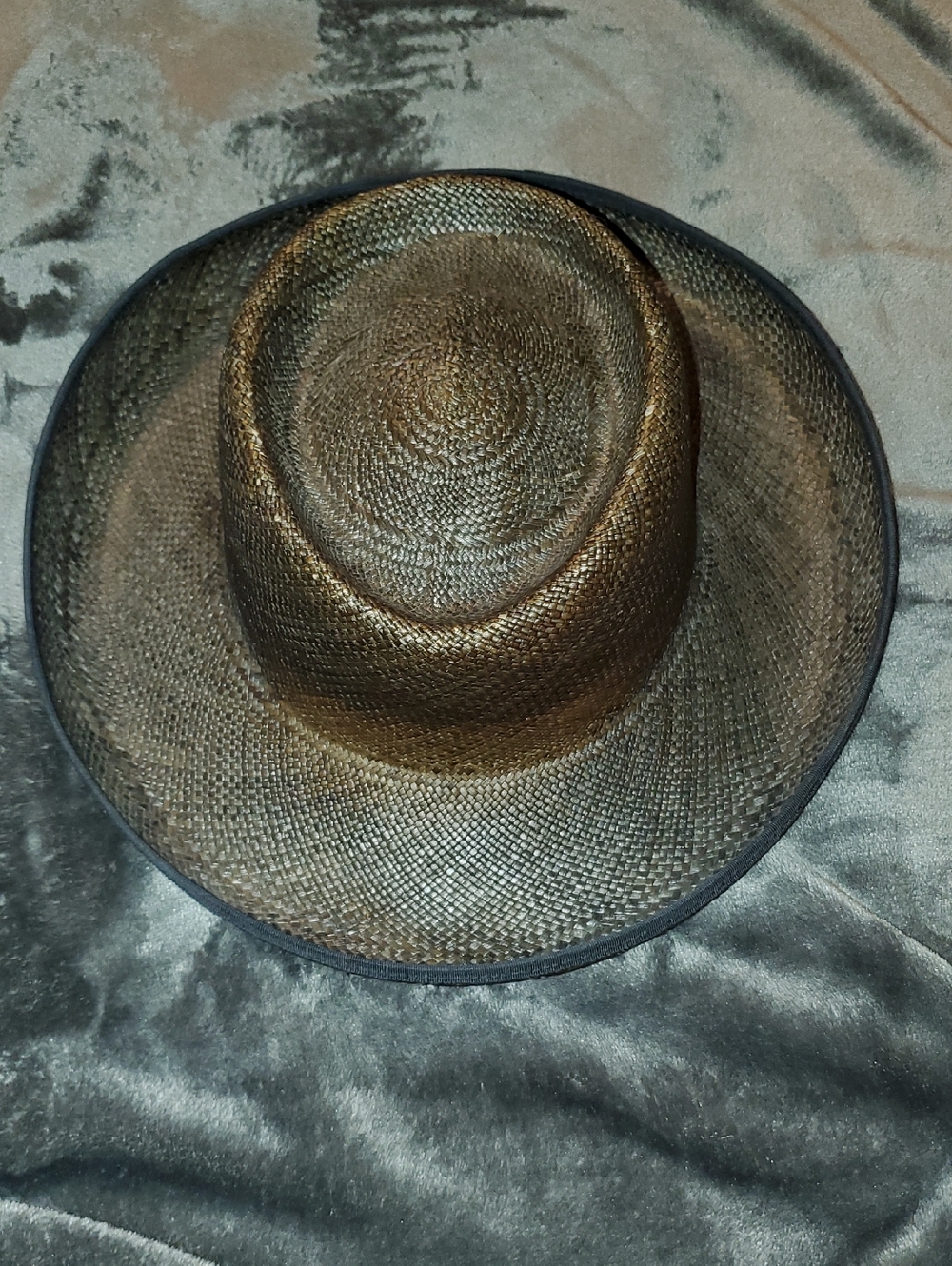 betmar Men's Woven Straw Fedora in Dark Brown with Black Trim